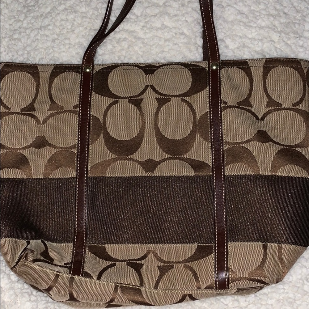 Coach Signature Brown Stripe Handbag Legacy - Picture 2 of 6